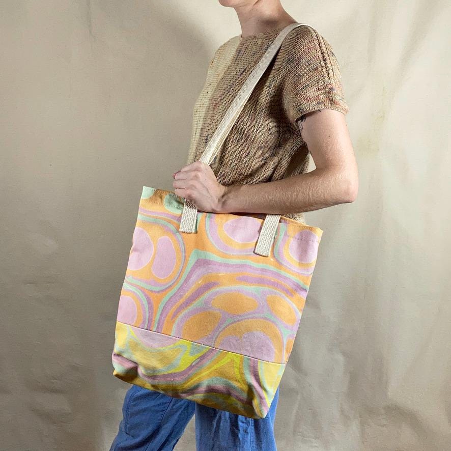 Water Marbled / Painted Fabric Tote Bag