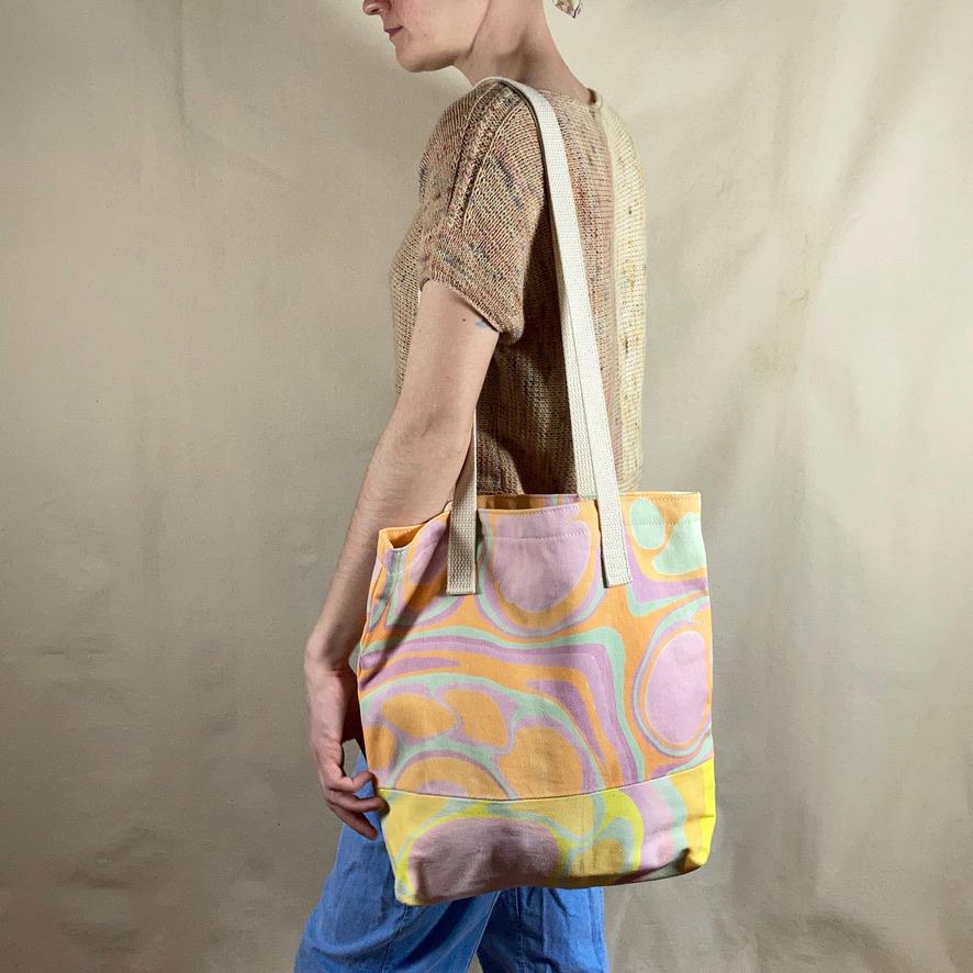 Water Marbled / Painted Fabric Tote Bag