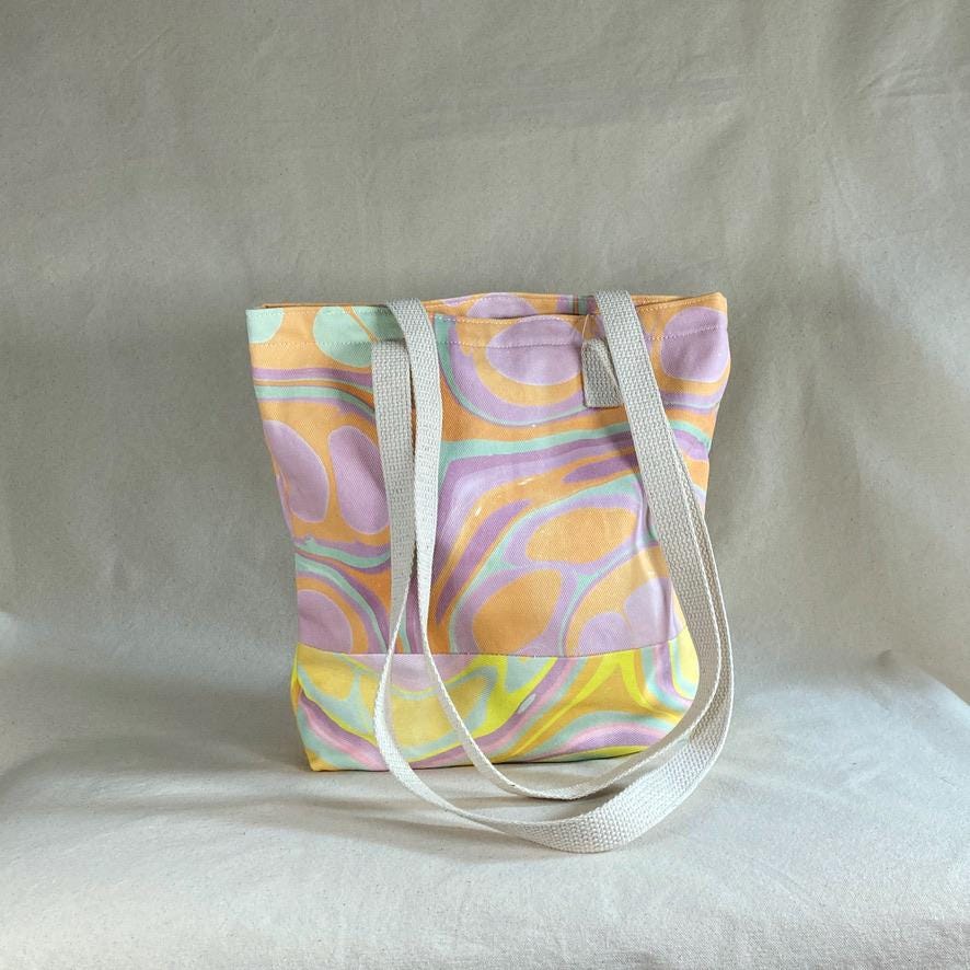 Water Marbled / Painted Fabric Tote Bag