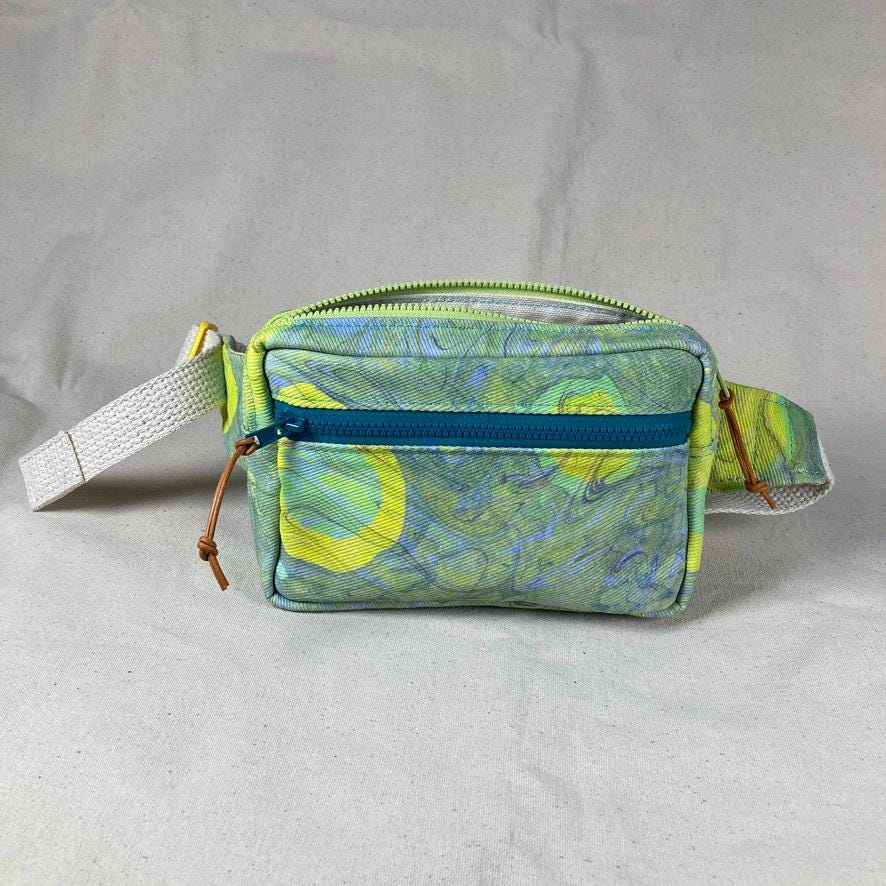 Water Marbled Fanny Pack or Shoulder Sling Bag | Made with unique colorful painted fabric